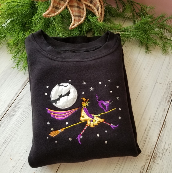 Spirit Sweaters - Flying Witch Halloween Sweatshirt Large
